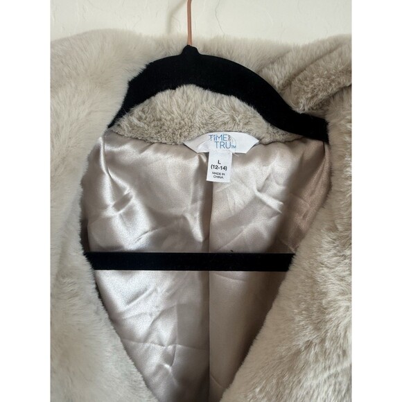 Time And Tru Large Ultra Soft Teddy Faux Fur Trench Coat Beige Cream Mob Wife - Picture 6 of 16